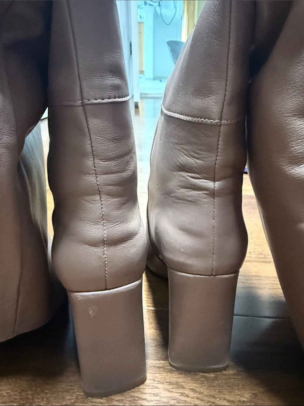 Stuart Weitzman Over-the-Knee Block Heel Boots in Taupe Brown